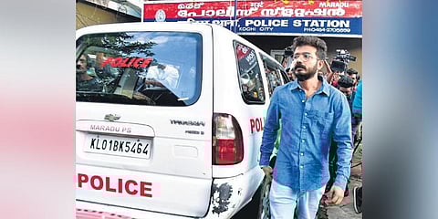 Actor Sreenath Bhasi comes out of the Maradu police station in Kochi. (Photo | A Sanesh)