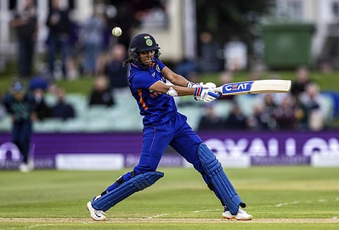 India's Harmanpreet Kaur batting during play during the second women's one day international cricket match at The Spitfire Ground St Lawrence, Canterbury, England. (Photo | AP)