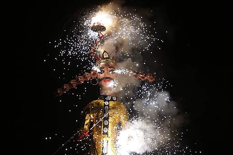An effigy of Ravana burns during the Ram Leela. (File Photo | AP)