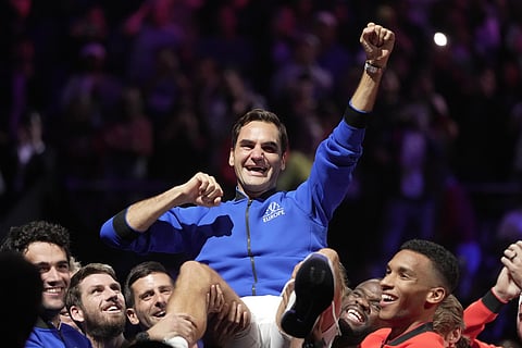 As cascades of clapping and yells of affection came from the stands, Federer put his hands on his hips, his chest heaving. Then he mouthed, 'Thank you'. He said in his farewell address: 'It does feel