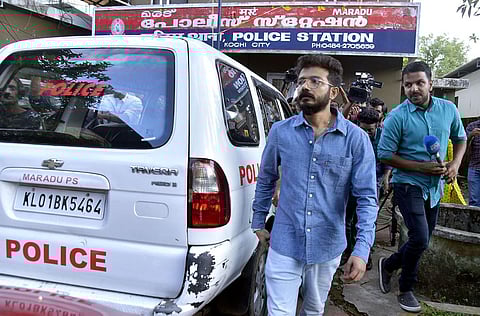 Actor Sreenath Bhasi comes out of the Maradu police station in Kochi. (Photo | A Sanesh, EPS)