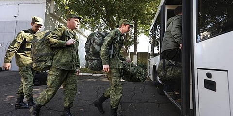 Russian recruits take a bus near a military recruitment center in Krasnodar, Russia. (Photo | AP)