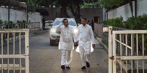 hectic day for congress leaders: Ajay Marken emerging after meeting party's interim president Sonia Gandhi. (Photo | PTI)