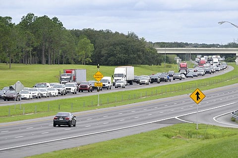 Eastbound traffic crowds Interstate 4 as people evacuate in preparation for Hurricane Ian approaches the western side of the state on Tuesday. (Photo | AP)