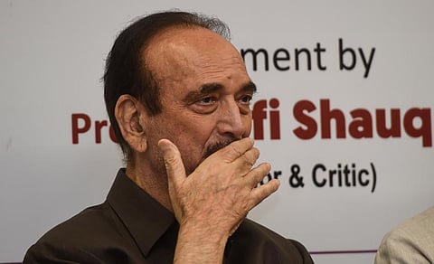 Former Congress leader Ghulam Nabi Azad during the release of book 'Moon of the Saffron Fields', written by Padma Shri Awardee Pran Kishore (unseen), in New Delhi. (Photo | PTI)