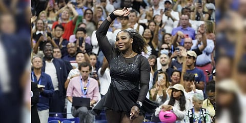 Serena Williams spins as she waves to fans after losing to Ajla Tomljanovic, of Austrailia, in the third round of the U.S. Open, Sept. 2, 2022,(Photo | AP)