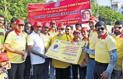 Tamil Nadu Health Minister Ma. Subramanian pledged his eyes at the eye donation awareness rally in Chennai on Sunday. (Photo | Ashwin Prasath)