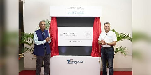 Satyakam Arya, MD and CEO of Daimler India and Prof Ashok Jhunjhunwala, President of IIT Madras, IITM Incubation Cell innaugurated the DICV-IITM Incubation Cell. (Photo | Special arrangement)