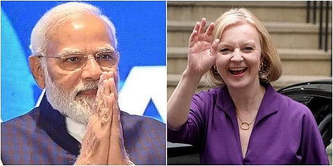 Narendra Modi (L), Liz Truss (R). (Photo | PTI, AP)