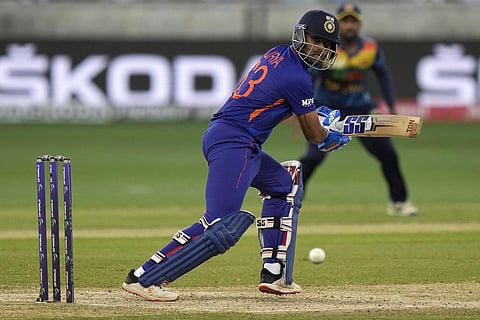India's Suryakumar Yadav plays a shot during the T20 cricket match of Asia Cup between Sri Lanka and India, in Dubai on Tuesday. (Photo | PTI)