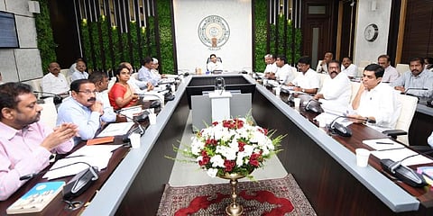 CM YS Jagan Mohan Reddy during SIPB meeting at his camp office in Tadepalli on Monday.(Express )