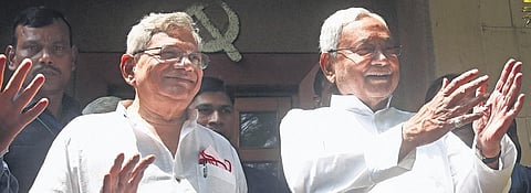 Bihar CM Nitish Kumar with CPI(M) general secretary Sitaram Yechury. (Photo | Parveen Negi/EPS)