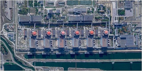 This satellite image from Planet Labs PBC shows the Zaporizhzhia nuclear power plant occupied by Russian forces. (Photo | AP)
