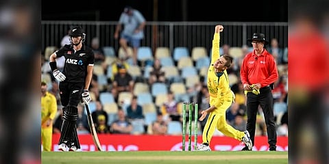 Australian Adam Zampa bowls during the second one-day international (ODI) cricket match between Australia and New Zealand. (Photo | AP)