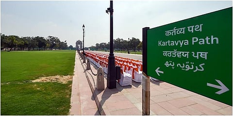 New signboard bearing 'Kartavya Path' unveiled following the change of Rajpath to Kartavya Path. (Photo | PTI)