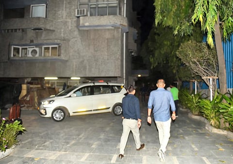 Income Tax department officials leave after conducting a raid at premises of the think-tank Centre for Policy Research, in New Delhi. (File Photo | PTI)