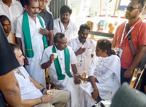 Congress leader Rahul Gandhi interacts with party workers during the 'Bharat Jodo Yatra', in Kanyakumari, Friday, Sept. 9, 2022. (Photo | PTI)