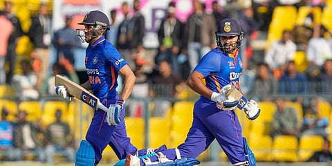 Indian batters Rohit Sharma and Shubman Gill run between the wickets during the 1st ODI cricket match between India and Sri Lanka. (Photo | PTI)