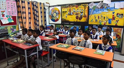 Students at the Puthur Corporation Primary School in Tiruchy | MK Ashok Kumar
