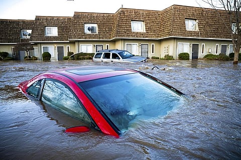 Floodwaters course through a neighborhood in Merced, Calif., on Tuesday, Jan. 10, 2023. (Photo | AP)