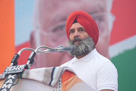 Congress leader Rahul Gandhi speaks at a public meeting during the party's 'Bharat Jodo Yatra', in Fatehgarh Sahib, Jan. 11, 2023. (Photo | PTI)