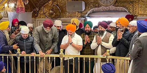 Congress leader Rahul Gandhi pays obeisance at Golden Temple during the party's 'Bharat Jodo Yatra', in Amritsar. (Photo | PTI)