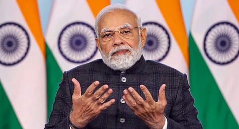 Prime Minister Narendra Modi addresses the opening session of the Voice of Global South Summit, via video conferencing, in New Delhi (Photo | PTI)