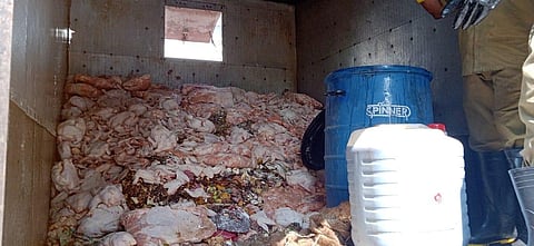 The health department of the Kalamassery municipality seized 500 kg of stale poultry meat from a house in Kalamassery, Kochi. (Photo | EPS)