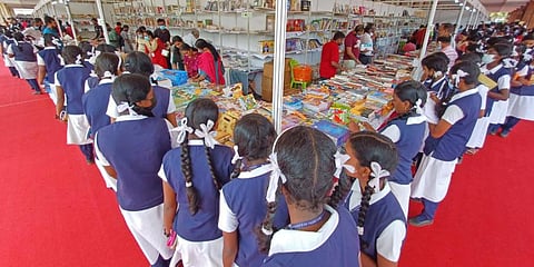 Students at the Kerala Legislature International Book Fair organised by the assembly in Thiruvananthapuram | B P Deepu