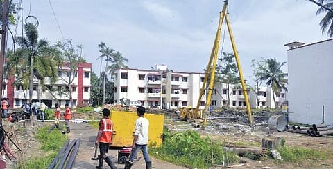 Renovation work progressing in Ernakulam Junction Railway station (top) and Town Railway station.