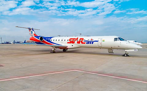 The Star Air Embraer 145 aircraft that will be the first to take to the skies from Bengaluru airport on January 15. (Photo | Special Arrangement)