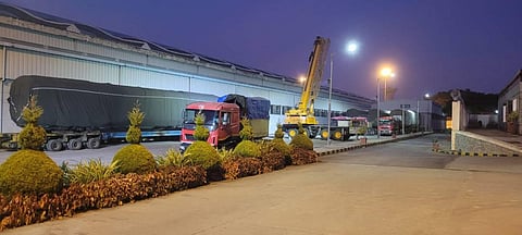 Train on truck! Metro coaches being loaded onto trailers on Friday night to be transported to the Whitefield depot for testing. (Photo | Special Arrangement)
