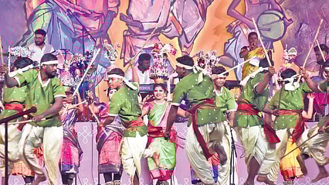 Labourers of Tiruchy vegetable market performing Sikkaikuchigai attam at Island Grounds | P Jawahar