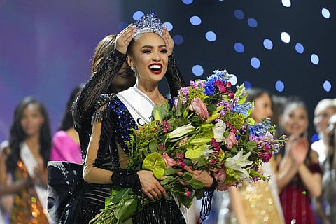 Miss USA R'Bonney Gabriel reacts as she is crowned Miss Universe during the final round of the 71st Miss Universe Beauty Pageant, in New Orleans on Saturday, Jan. 14, 2023. (Photo | AP)