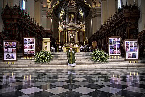The Archbishop of Lima Carlos Castillo officiates a mass in memory of those killed in the week-long protests against President Dina Boluarte, at the Cathedral of Lima, on Jan. 15, 2023. (Photo | AFP)