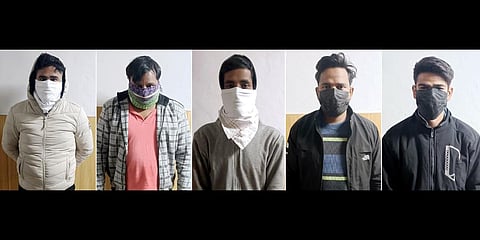 A combination of pictures show five of the seven accused people who have been arrested in connection with the Kanjhawala incident. (Photo | ANI)
