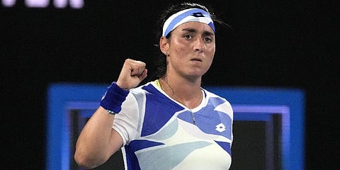 Ons Jabeur of Tunisia reacts after defeating Tamara Zidansek of Slovenia in their first round match at the Australian Open