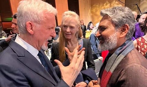 Indian filmmaker SS Rajamouli interacts with James Cameron.