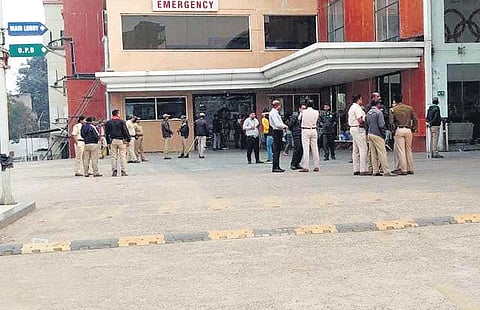 Police personnel deployed at JP Hospital after the incident | Express