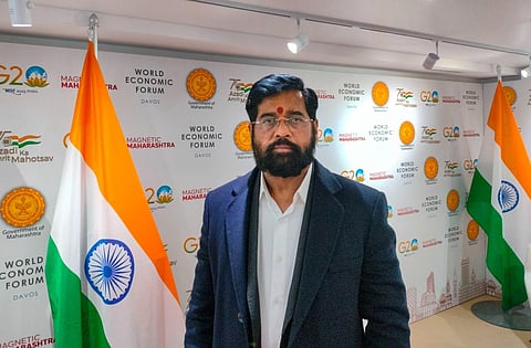 Maharashtra Chief Minister Eknath Shinde at the World Economic Forum (WEF) Annual Meeting 2023, in Davos, Switzerland, Jan. 16, 2023. (Photo | PTI)