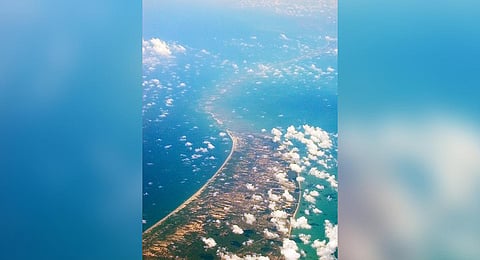 Aerial view of Ram Setu, taken while flying over Sri Lanka looking west (Photo | Wikimedia Commons)
