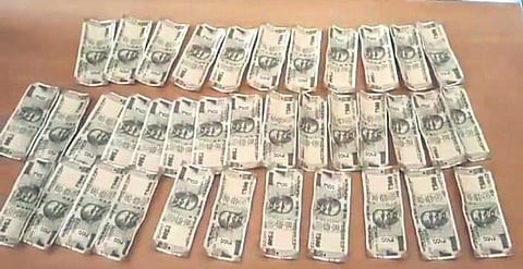 The fake notes of `500 denomination seized from the social security pension distributed by a village volunteer in Prakasam district on Sunday I Express