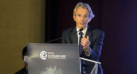 Emmanuel Lenain, ambassador of France to India speaks during the 4th edition of the Indo-French Investment Conclave. (Photo | AFP)
