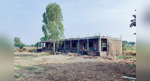 An under-construction school at Pokhari village in Beed district. The villagers contributed fund for the building of the school.(Photo | PTI)