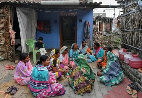 Former 'devadasis' women along with members of the Mahila Abhivrudhi Mattu Samrakshana Samsthe (MASS) NGO who work for the rehabilitation and support of 'devadasis' |AFP
