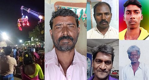 As part of the ritual, four devotees, including one of the deceased Jothibabu, pierced their backs. They were suspended from the top of the crane that carried them in the hanging position.