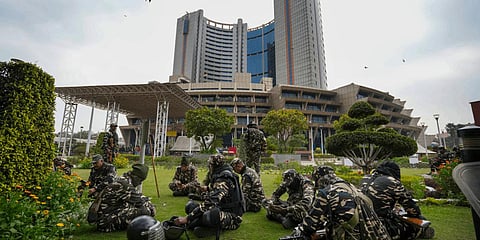Tight security arrangements at Civic Center during elections for Municipal Corporation of Delhi's Mayor.(Photo | PTI)