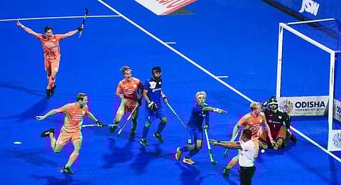 Nederland won the quarterfinal against Korea and enters semifinal in the FIH Odisha Men's Hockey World Cup at Kalinga Stadium in Bhubaneswar on Wednesday. (Photo | Debdatta Mallick)