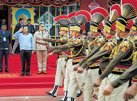 Arvind Kejriwal during the Republic Day function at Chhatrasal Stadium