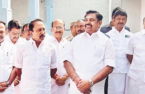 Edappadi K Palaniswami with party functionaries in Erode on Thursday